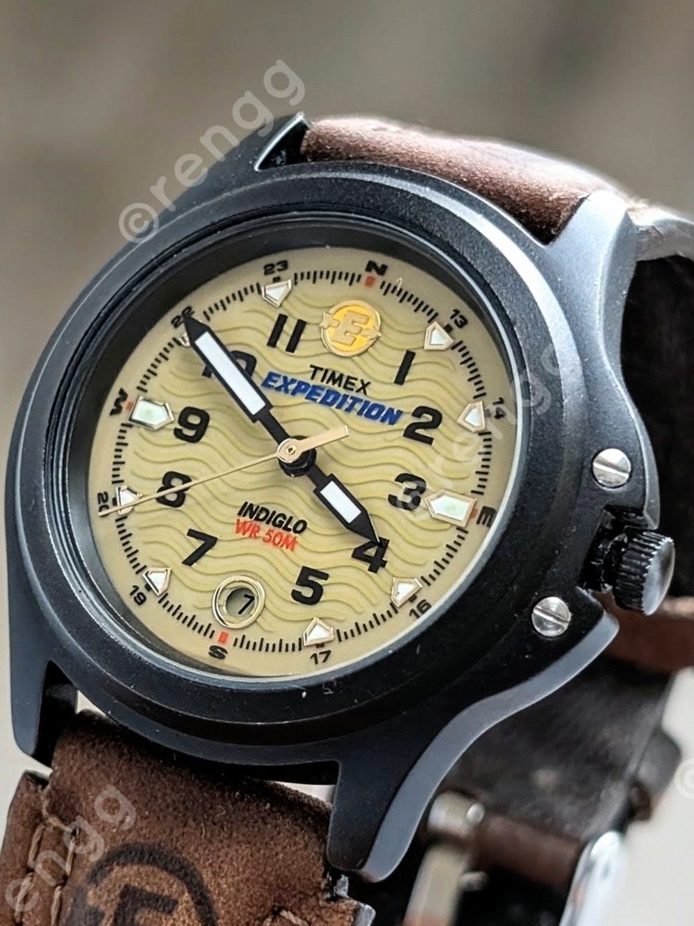 Timex Expedition Brown Leather Strap Watch - Tan Dial 30mm Fresh Battery 50M